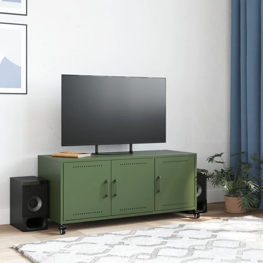 Meuble TV vert olive 100,5x39x43,5 cm acier - 3