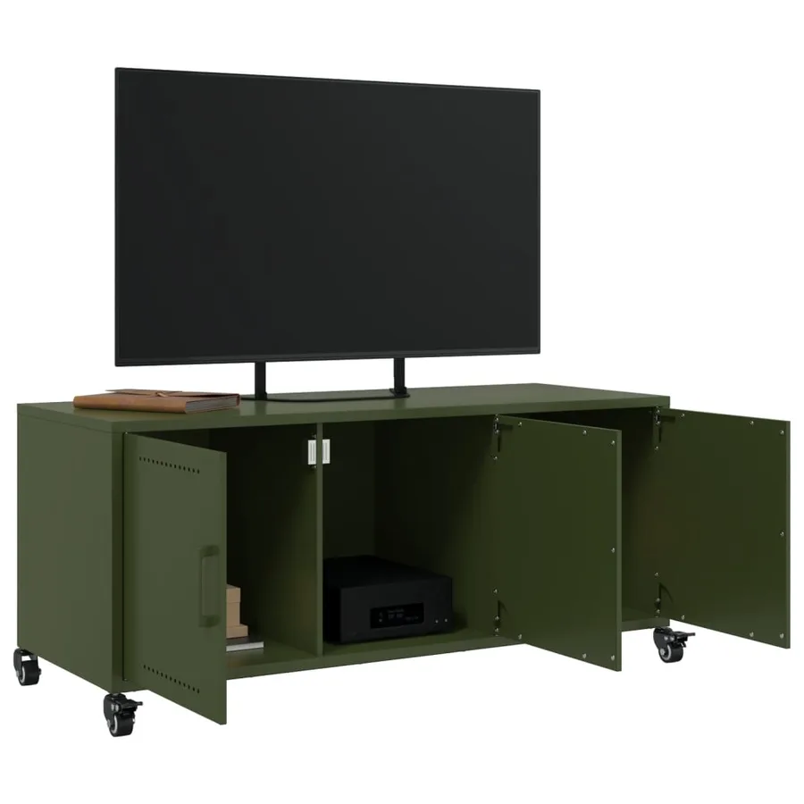 Meuble TV vert olive 100,5x39x43,5 cm acier - 4