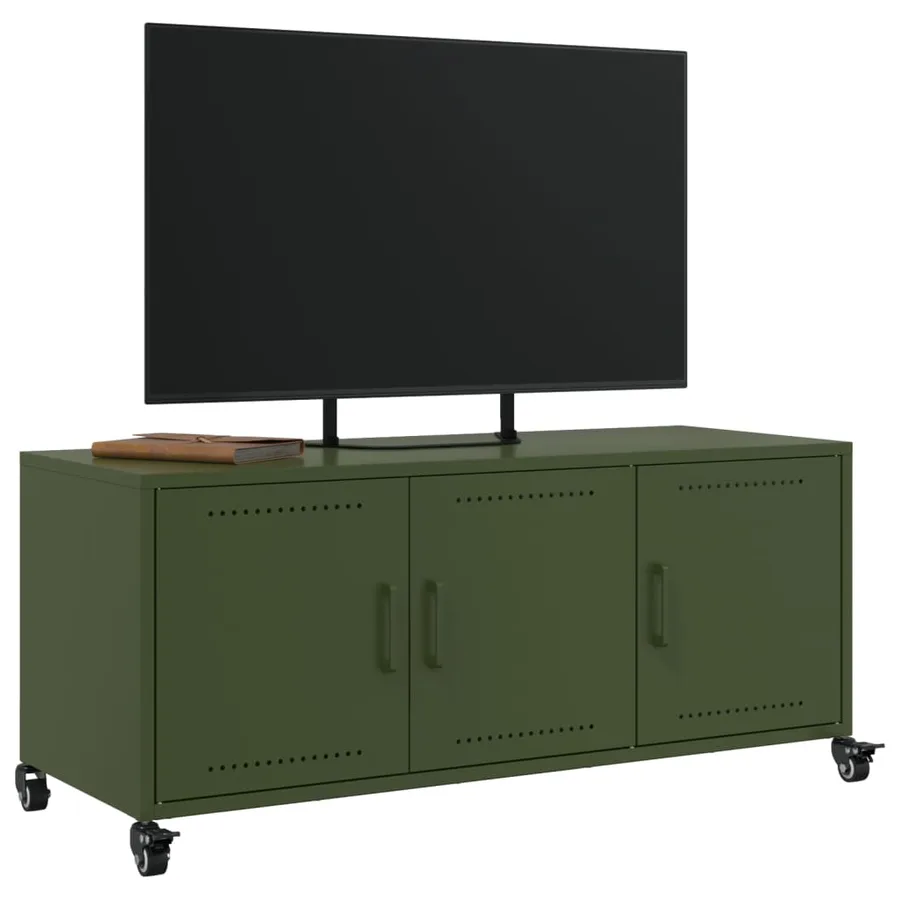 Meuble TV vert olive 100,5x39x43,5 cm acier - 5
