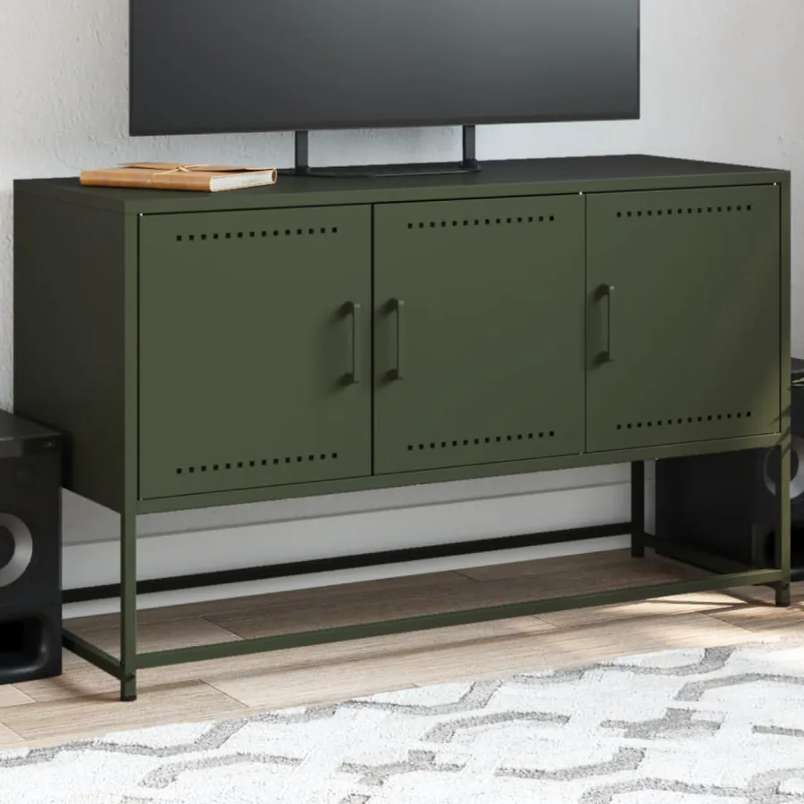 Meuble TV vert olive 100,5x39x60,5 cm acier