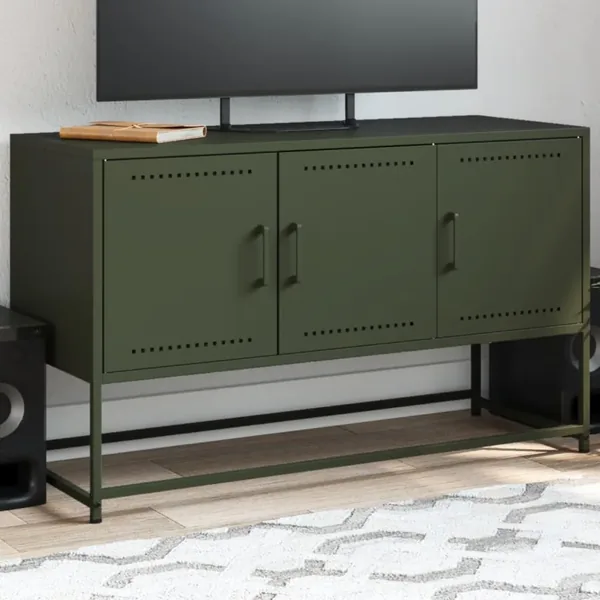 Meuble TV vert olive 100,5x39x60,5 cm acier