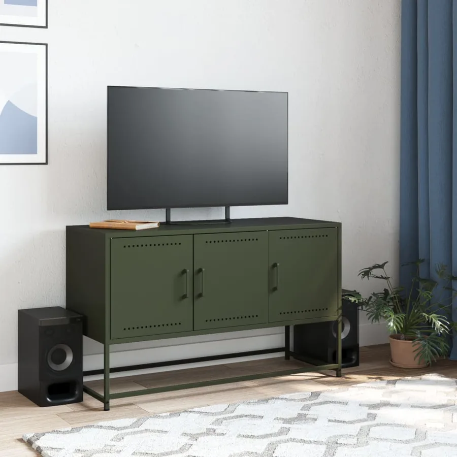 Meuble TV vert olive 100,5x39x60,5 cm acier - 3