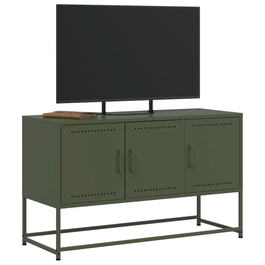 Meuble TV vert olive 100,5x39x60,5 cm acier - 4