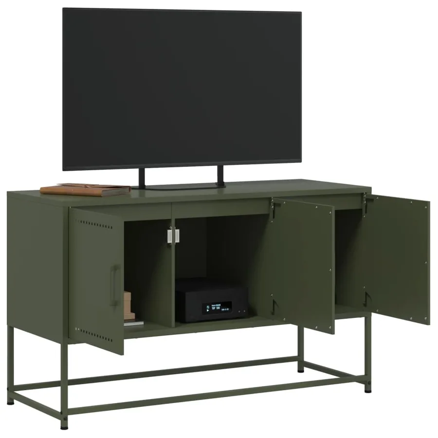 Meuble TV vert olive 100,5x39x60,5 cm acier - 5