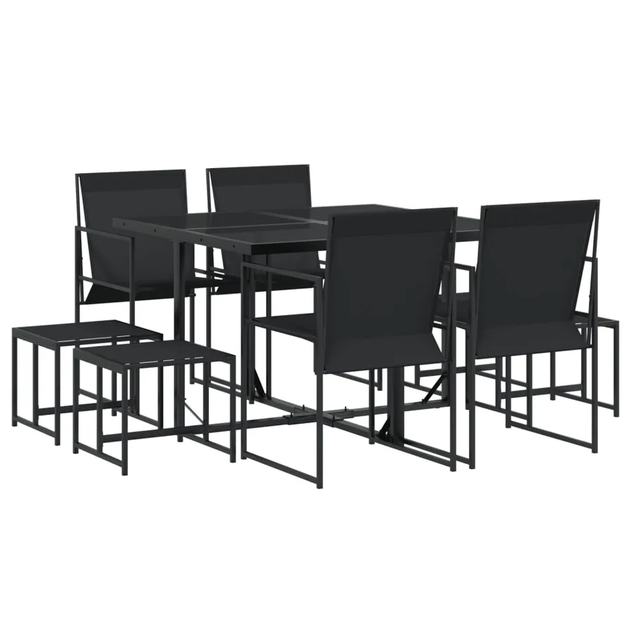 Ensemble à manger de jardin 9 pcs noir textilène - 2