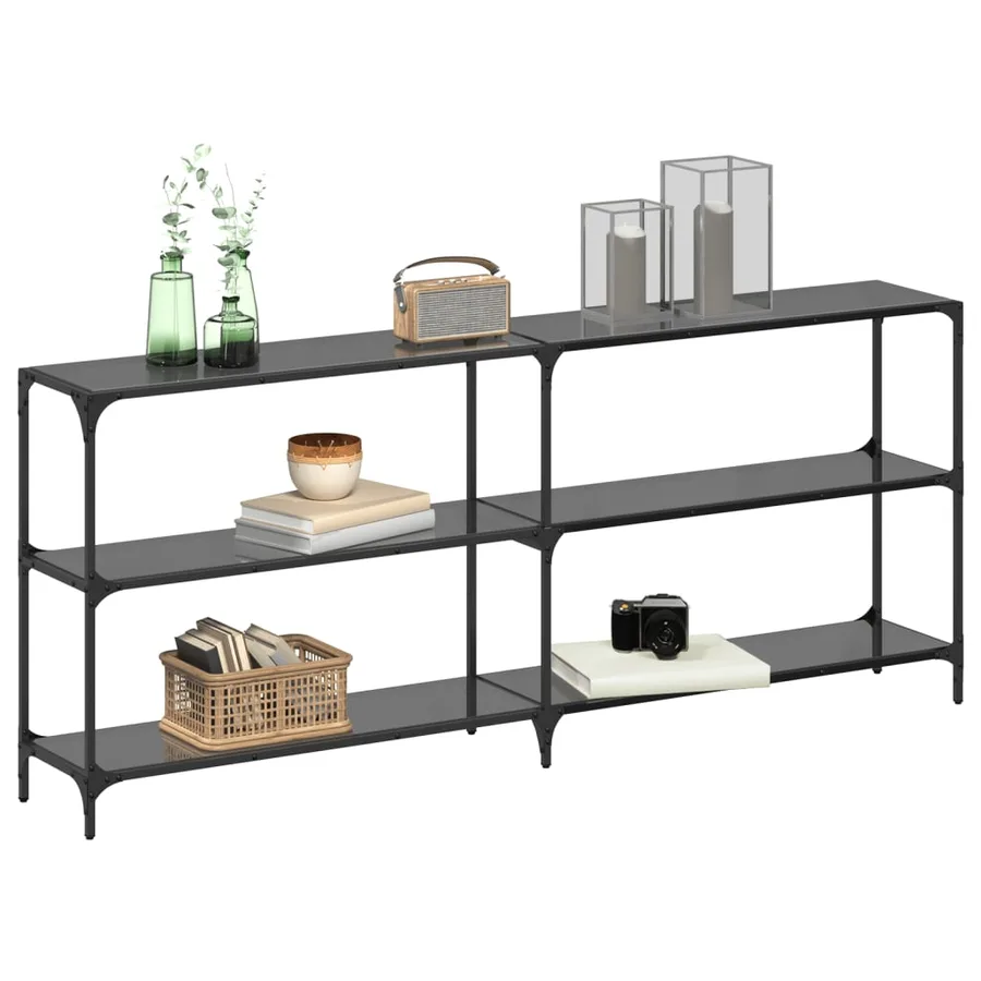 Table console avec dessus en verre noir 194,5x30x81 cm acier - 3