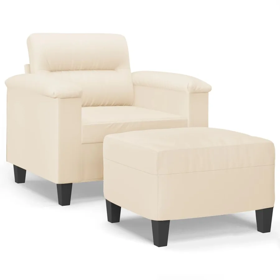 Fauteuil avec repose-pied Beige 60 cm Tissu microfibre - 2