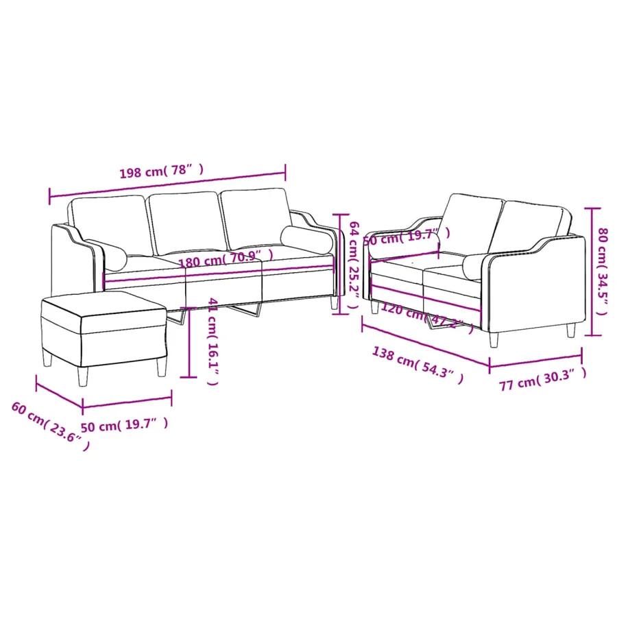 Ensemble de canapés 3 pcs coussins gris foncé tissu - 10