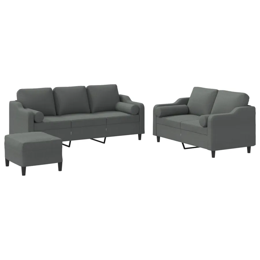 Ensemble de canapés 3 pcs coussins gris foncé tissu - 2