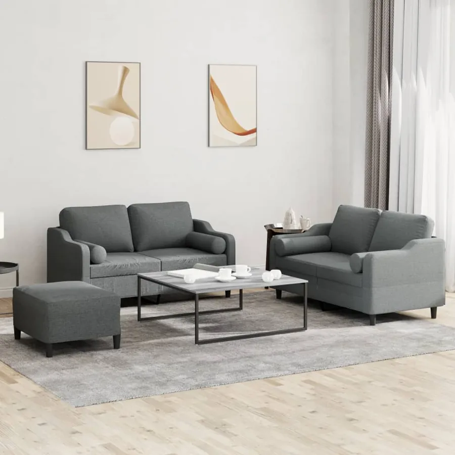 Ensemble de canapés 3 pcs coussins gris foncé tissu