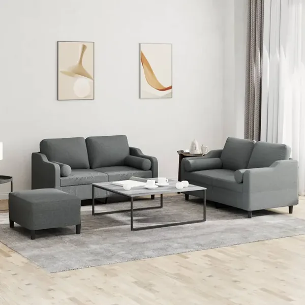 Ensemble de canapés 3 pcs coussins gris foncé tissu