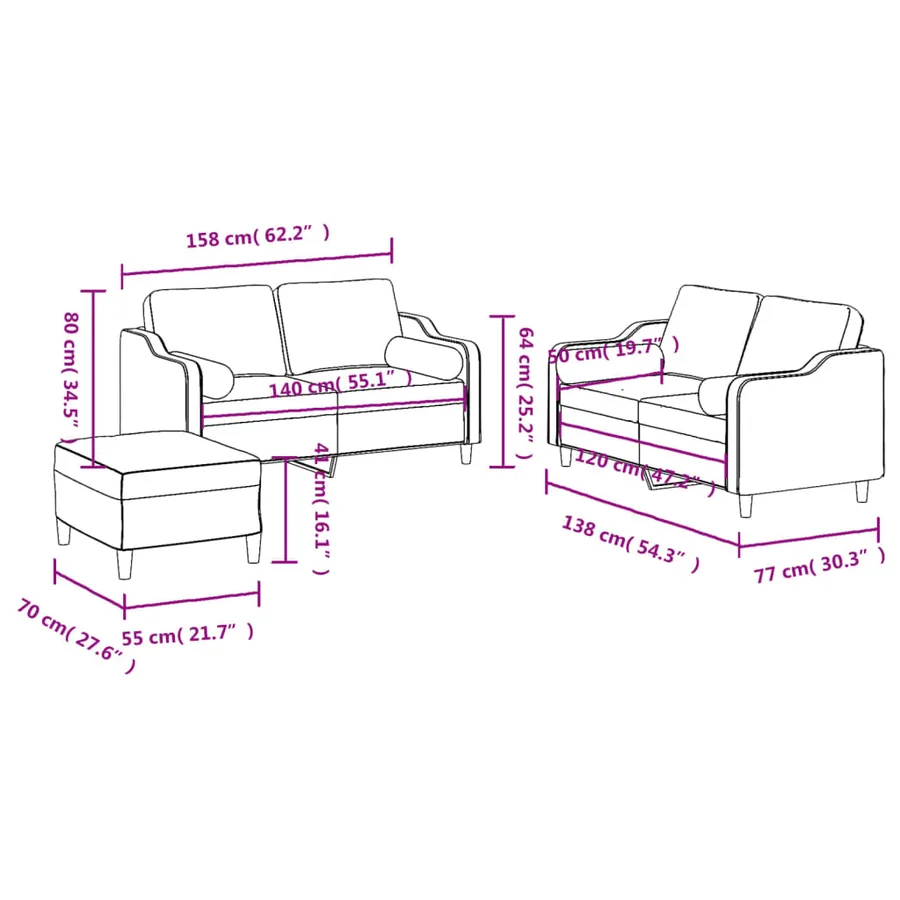 Ensemble de canapés 3 pcs coussins gris foncé tissu - 10