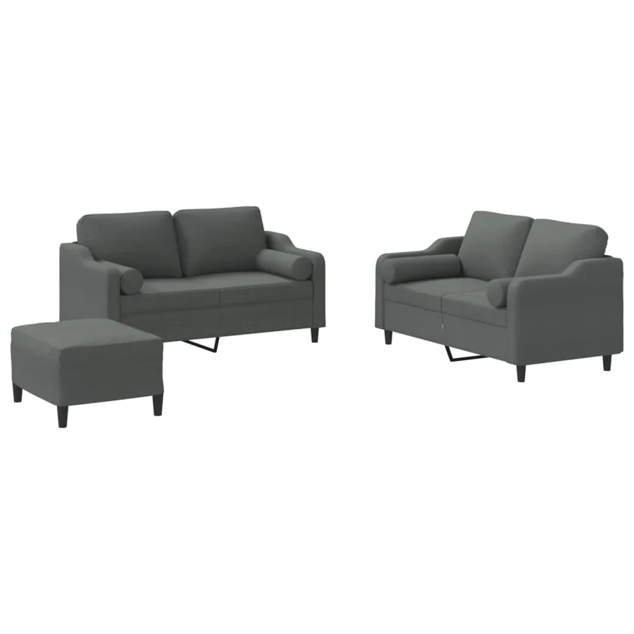 Ensemble de canapés 3 pcs coussins gris foncé tissu - 2