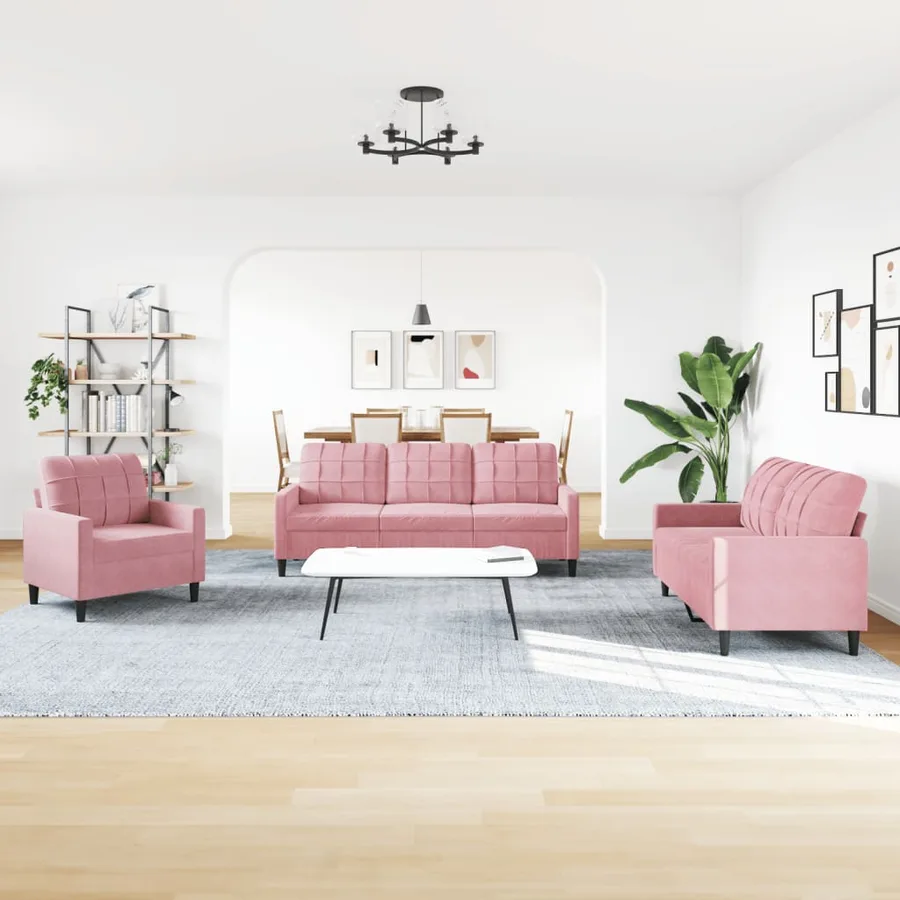 Ensemble de canapés 3pcs et coussins et traversins rose velours - 3