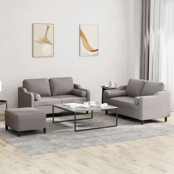 Ensemble de canapés 3 pcs avec coussins taupe tissu