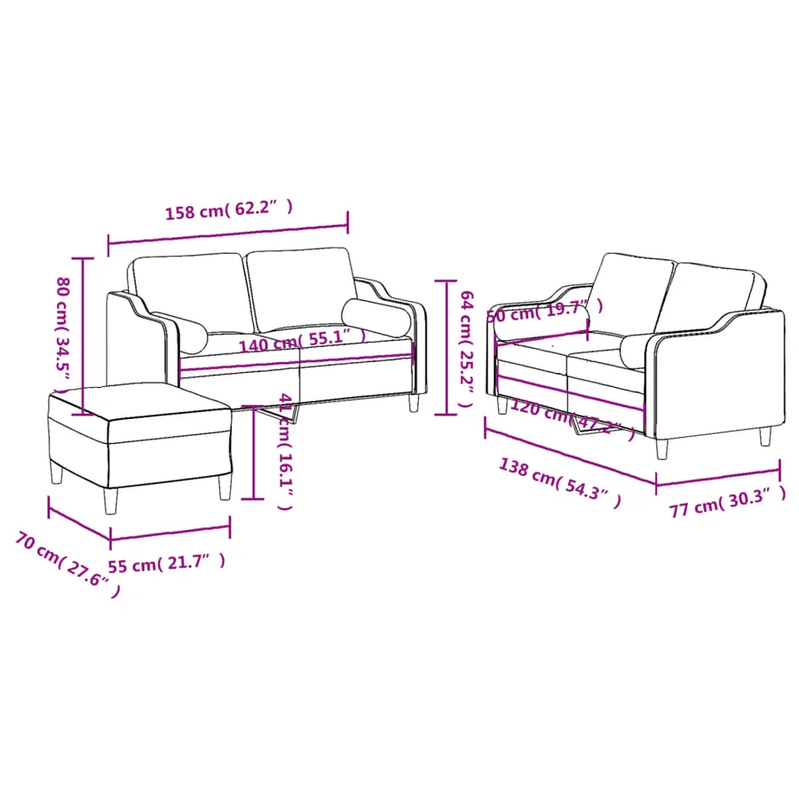 Ensemble de canapés 3 pcs avec coussins taupe tissu - 10