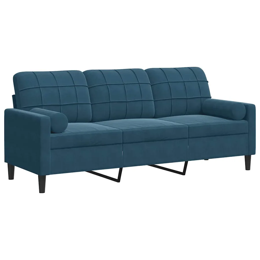 Canapé 3 places avec oreillers décoratifs bleu 180 cm velours - 2