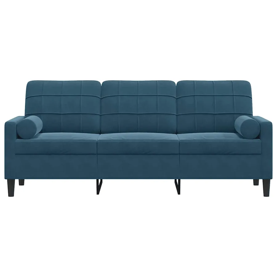 Canapé 3 places avec oreillers décoratifs bleu 180 cm velours - 3