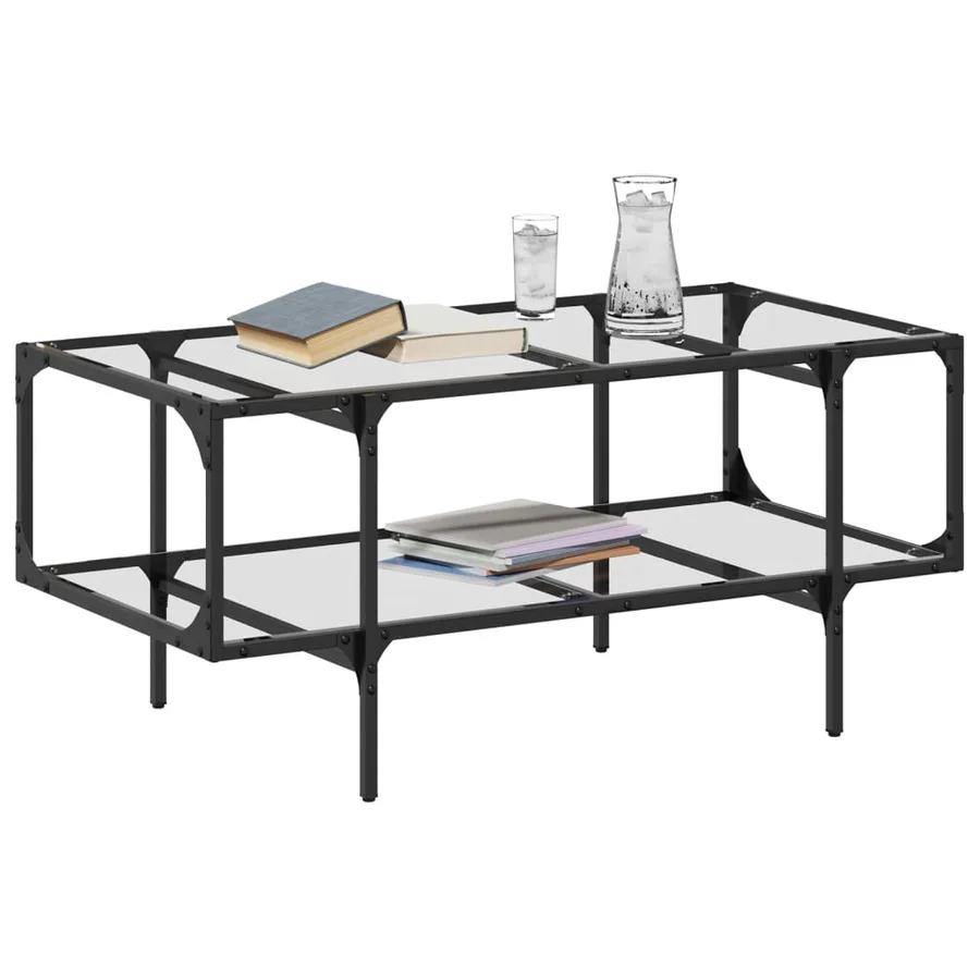 Table basse avec dessus en verre transparent 98,5x50x45cm acier - 3