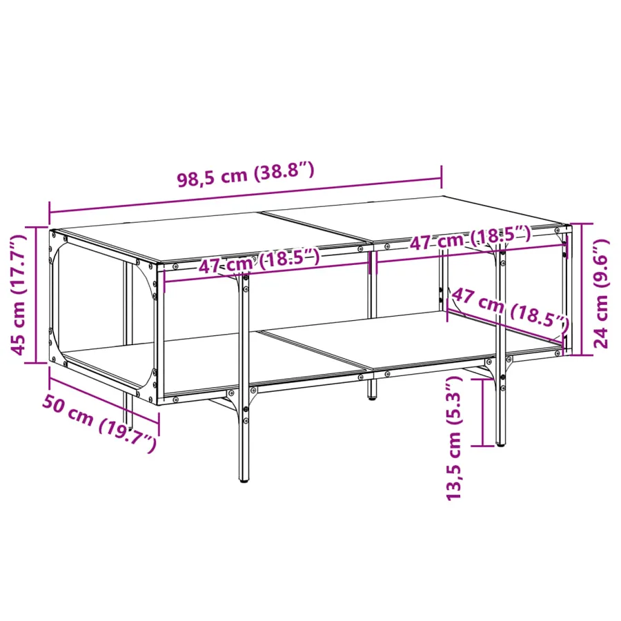Table basse avec dessus en verre transparent 98,5x50x45cm acier - 9