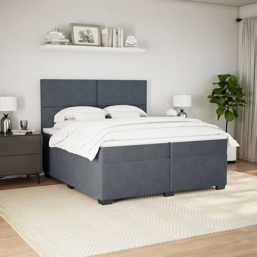 Sommier à lattes de lit et matelas Gris foncé 200x200cm Velours - 3