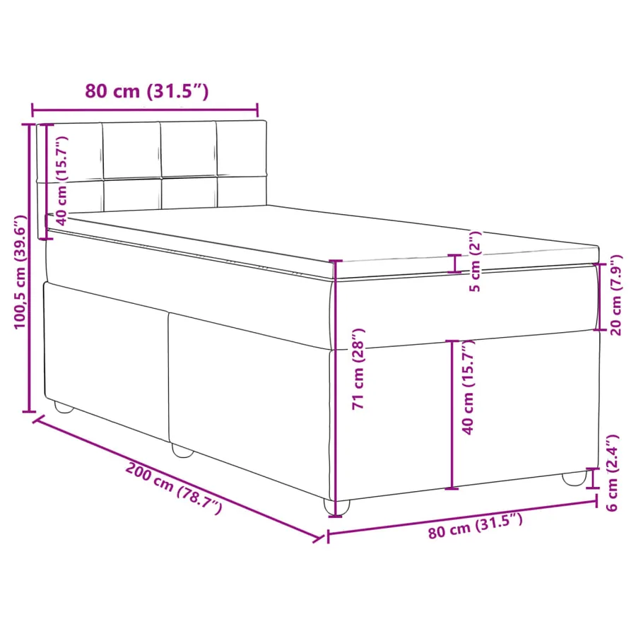 Sommier à lattes de lit avec matelas Gris foncé 80x200 cm Tissu - 18