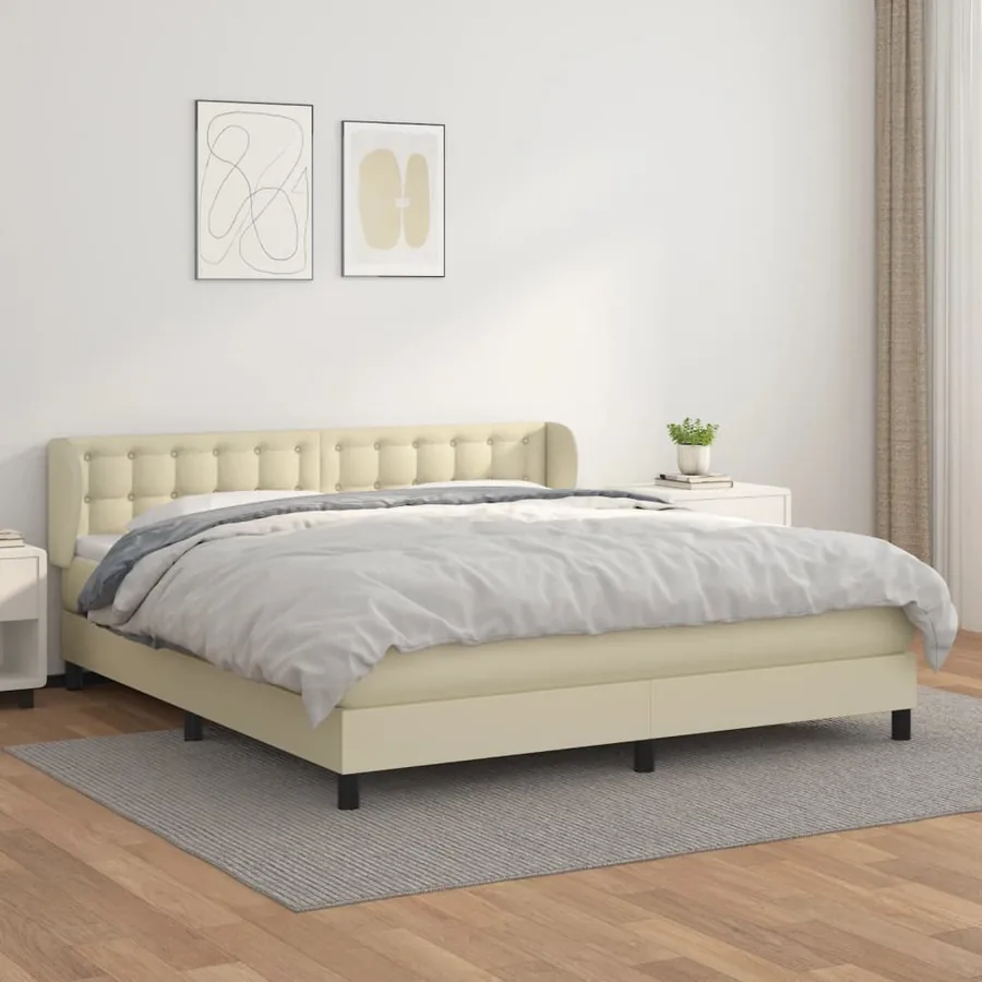 Sommier à lattes de lit avec matelas Crème 160x200cm Similicuir