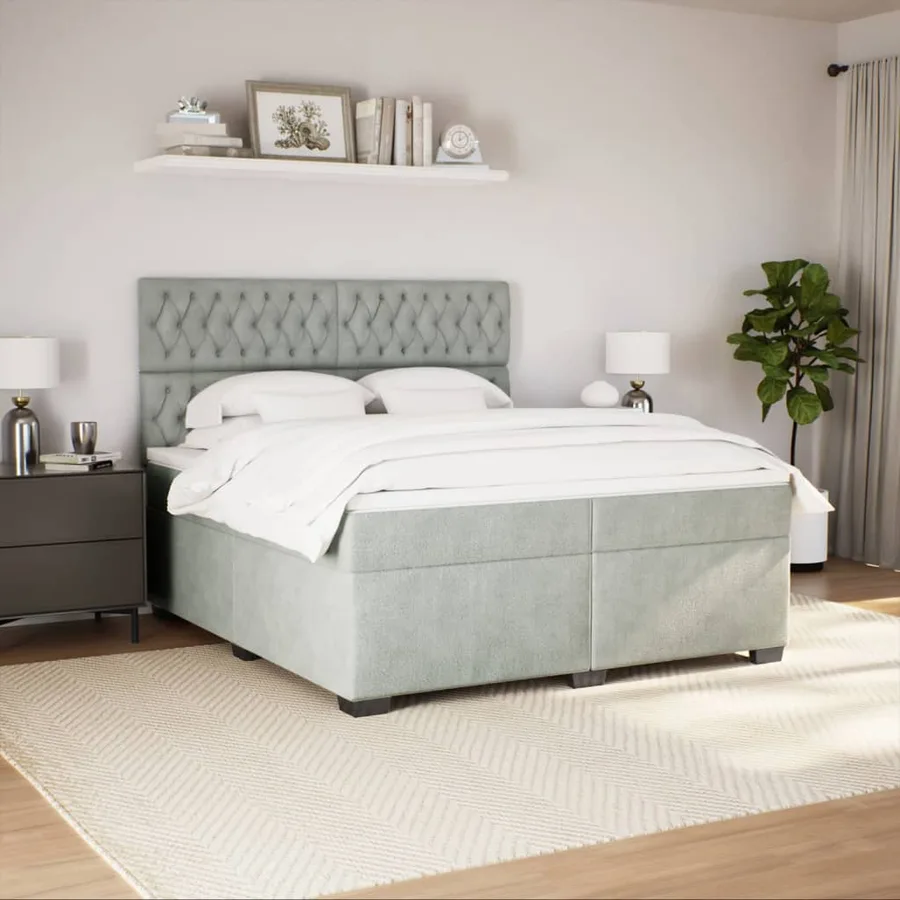 Sommier à lattes de lit et matelas Gris clair 200x200cm Velours - 5