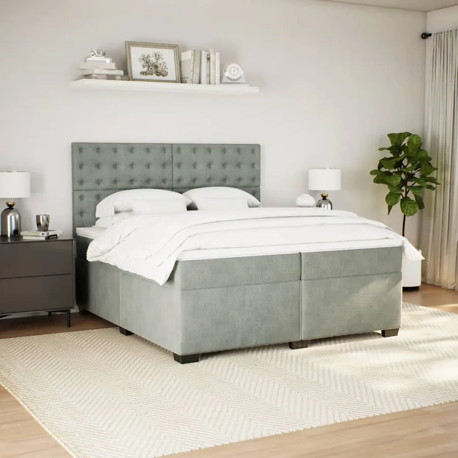 Sommier à lattes de lit et matelas Gris clair 200x200cm Velours - 3