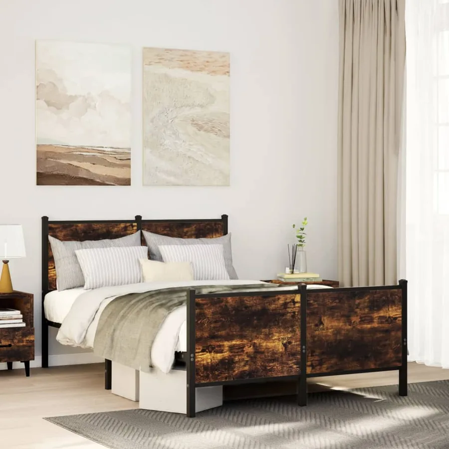 Cadre de lit en métal sans matelas chêne fumé 120x200 cm