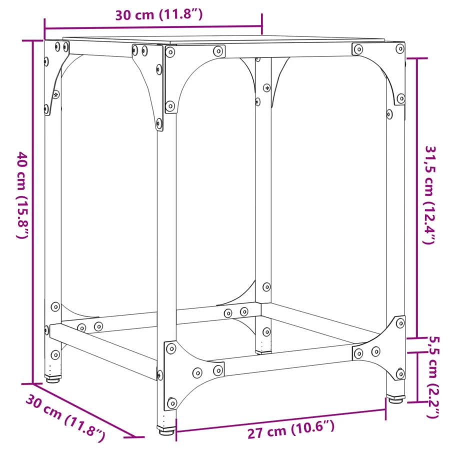 Table basse avec dessus en verre transparent 30x30x40 cm acier - 9