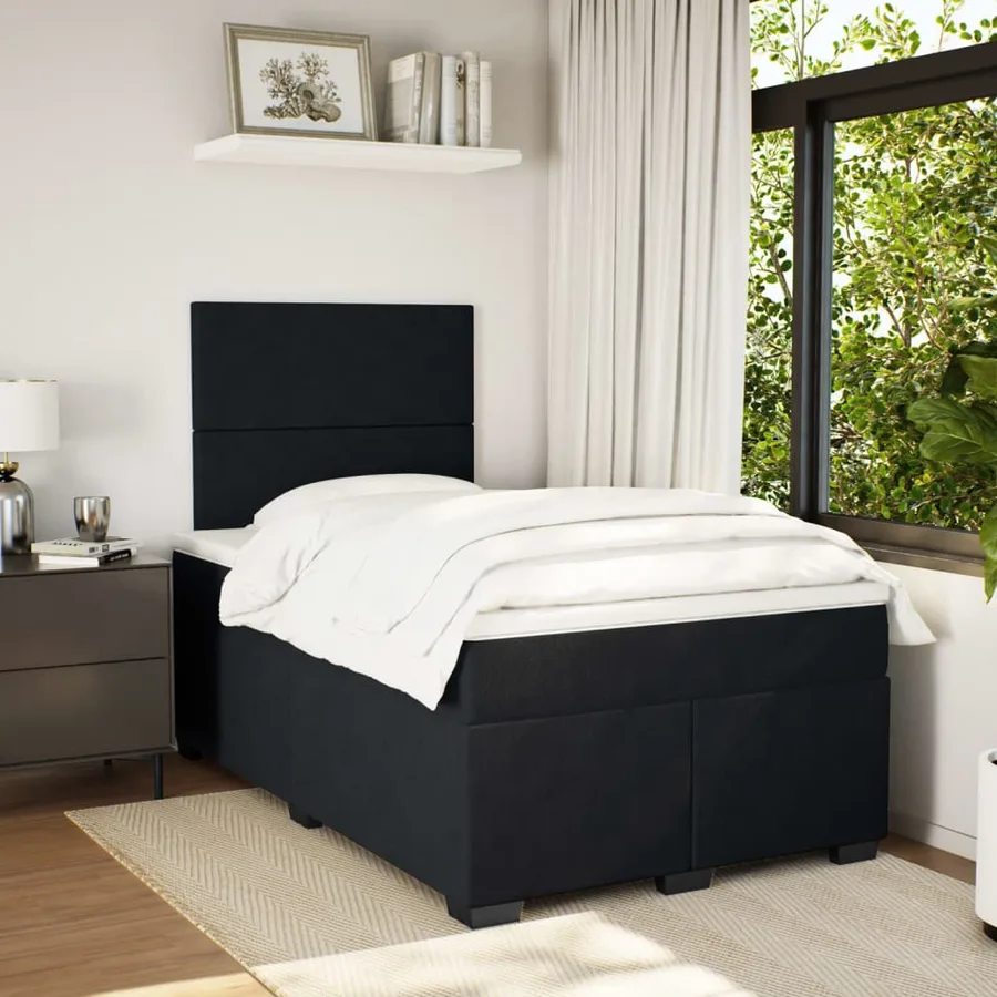 Sommier à lattes de lit avec matelas noir 120x190 cm velours - 4