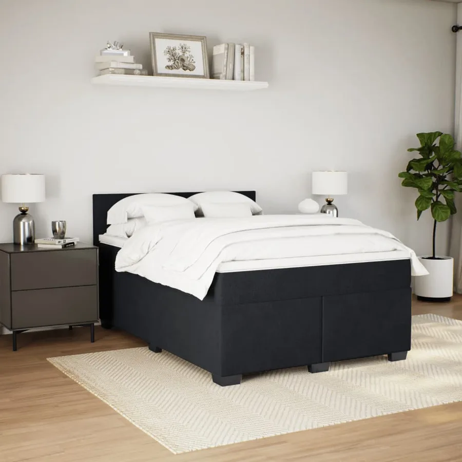 Sommier à lattes de lit avec matelas Noir 140x190 cm Velours - 3