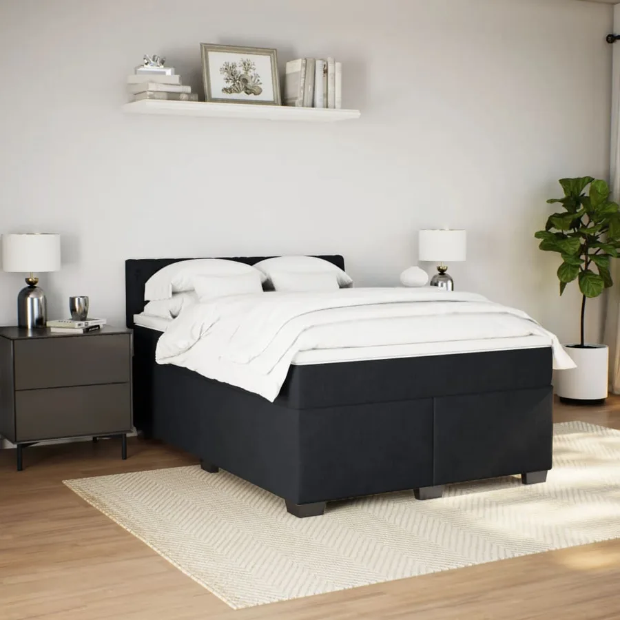 Sommier à lattes de lit avec matelas Noir 140x190 cm Velours - 4