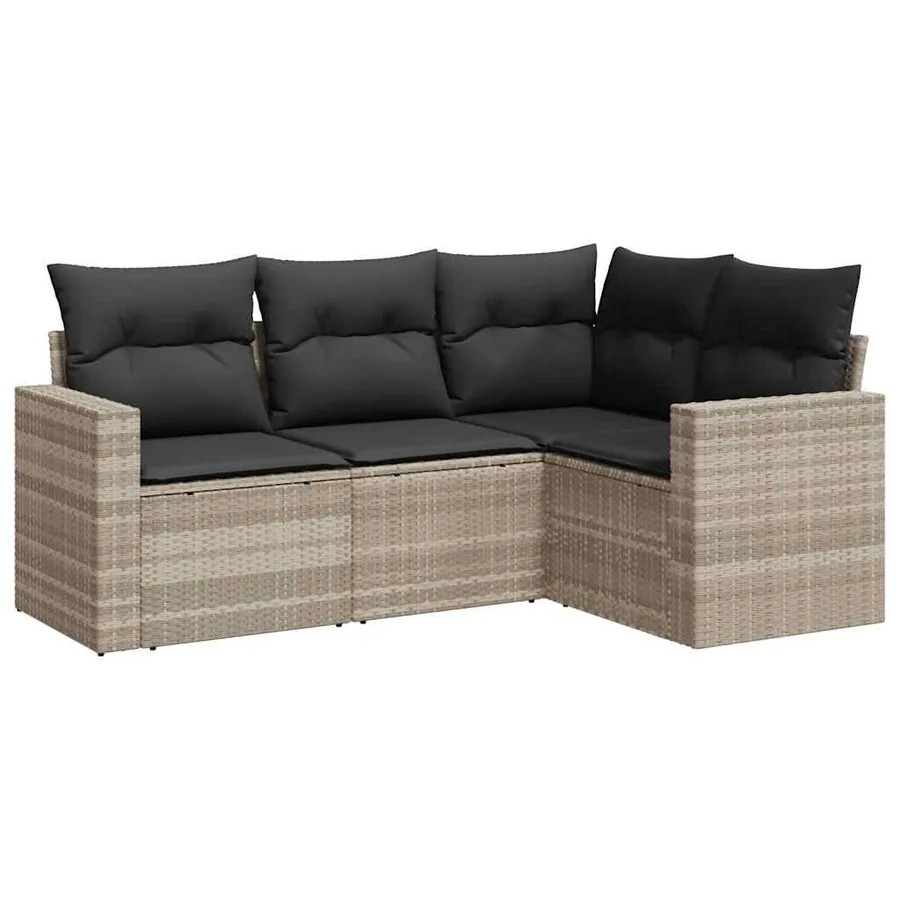 Salon de jardin 4 pcs avec coussins gris clair résine tressée - 2
