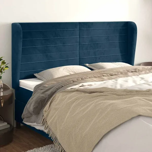 Tête de lit avec oreilles Bleu foncé 163x23x118/128 cm Velours