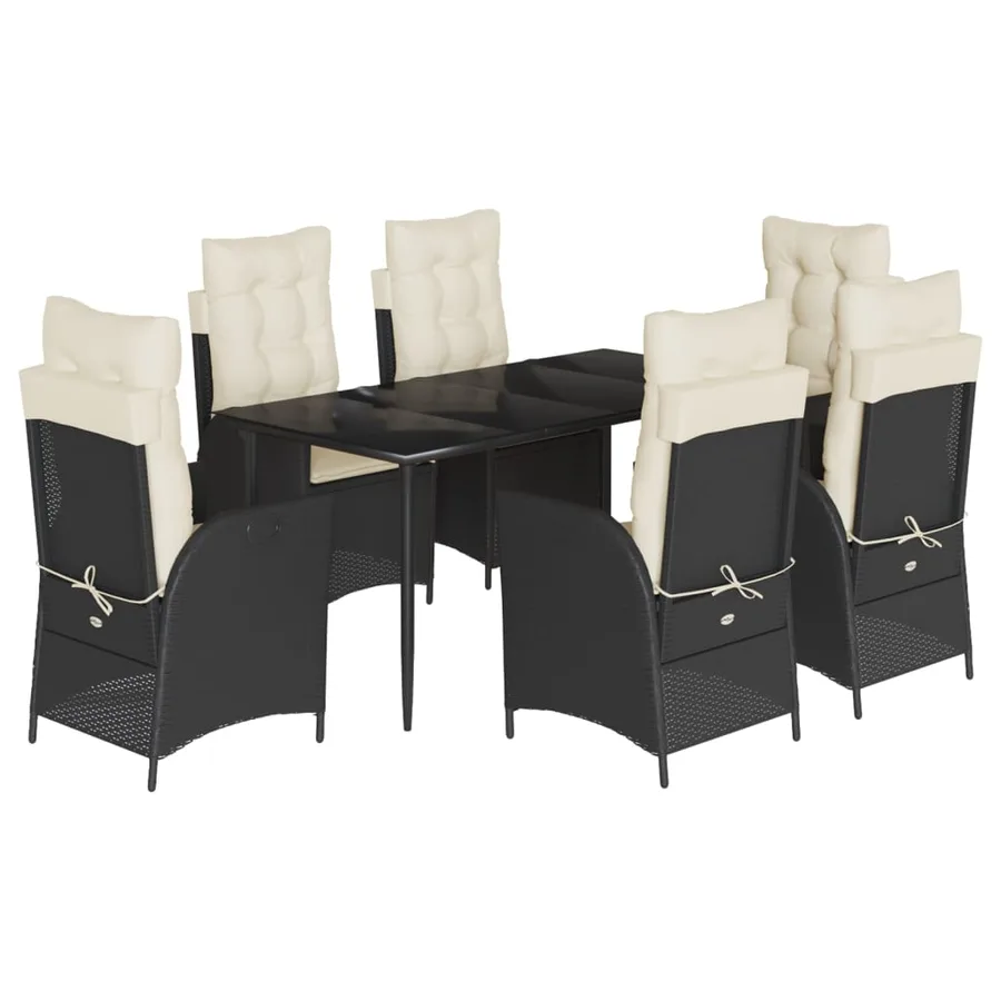 Ensemble à manger de jardin coussins 7pcs Noir Résine tressée - 2