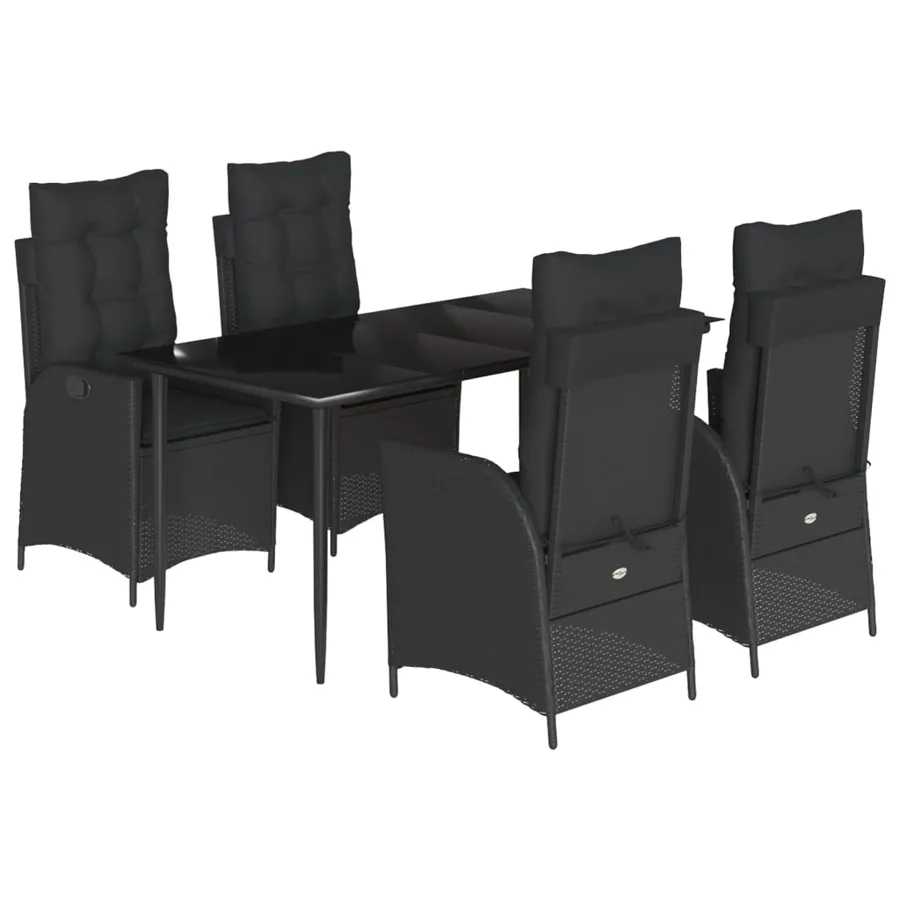 Ensemble à manger de jardin coussins 5pcs Noir Résine tressée - 2