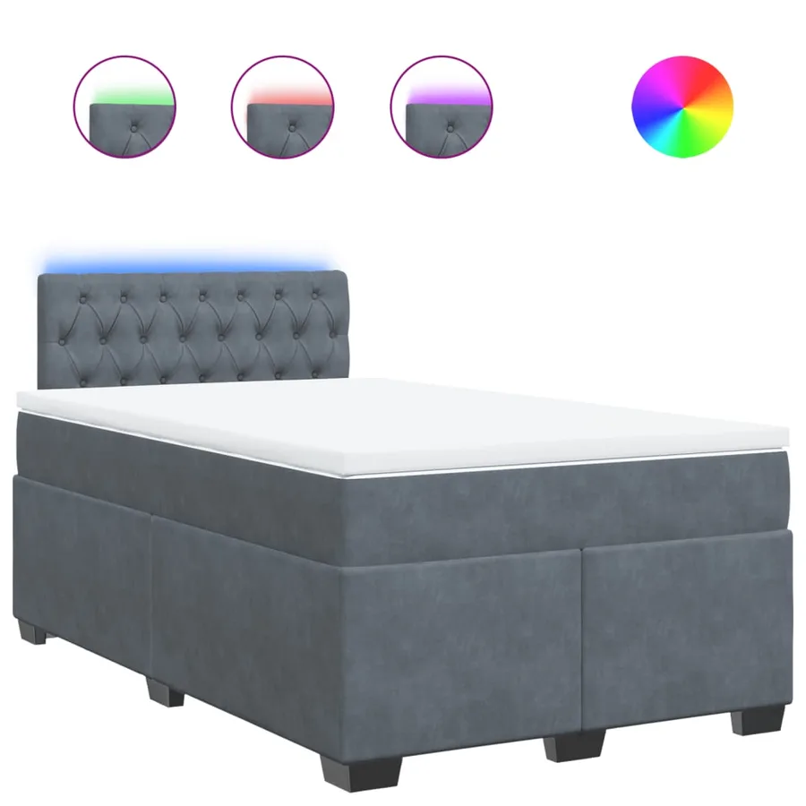 Sommier à lattes de lit et matelas gris foncé 120x190cm velours - 2