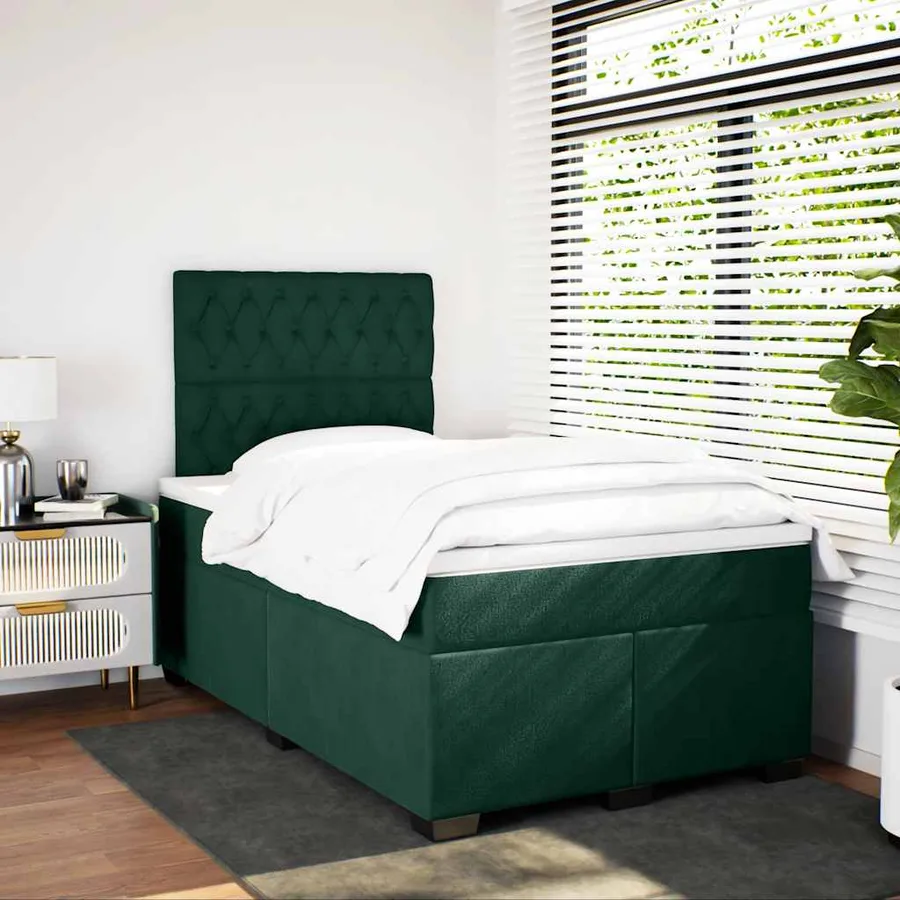 Sommier à lattes de lit avec matelas vert foncé 120x190 cm - 3