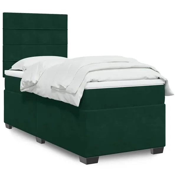 Sommier à lattes de lit avec matelas Vert foncé 100x200 cm