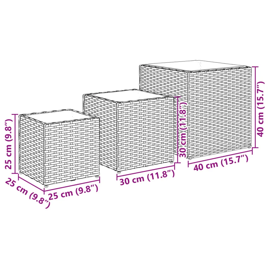 Jardinières d'extérieur 3 pcs gris résine tressée - 10