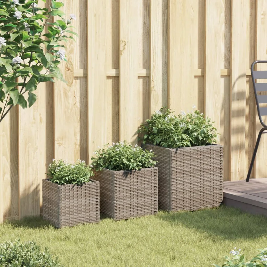 Jardinières d'extérieur 3 pcs gris résine tressée - 3