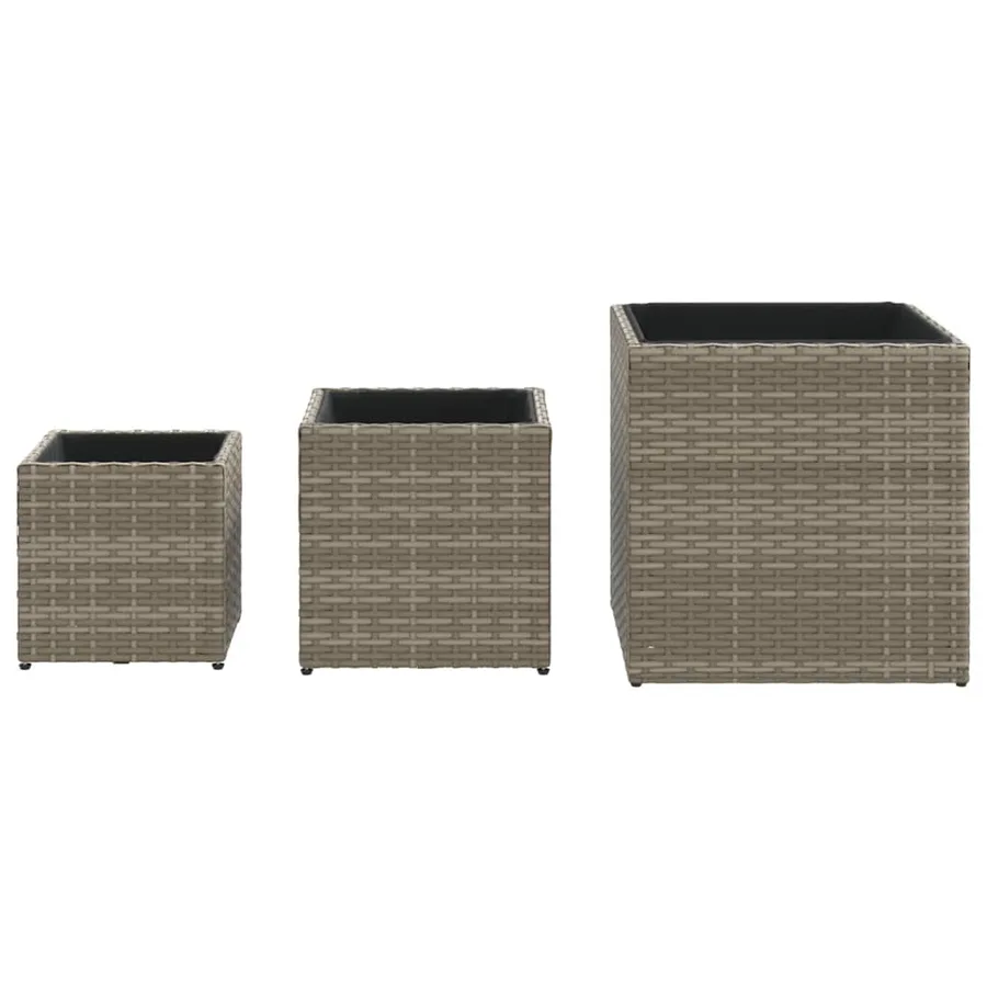 Jardinières d'extérieur 3 pcs gris résine tressée - 5