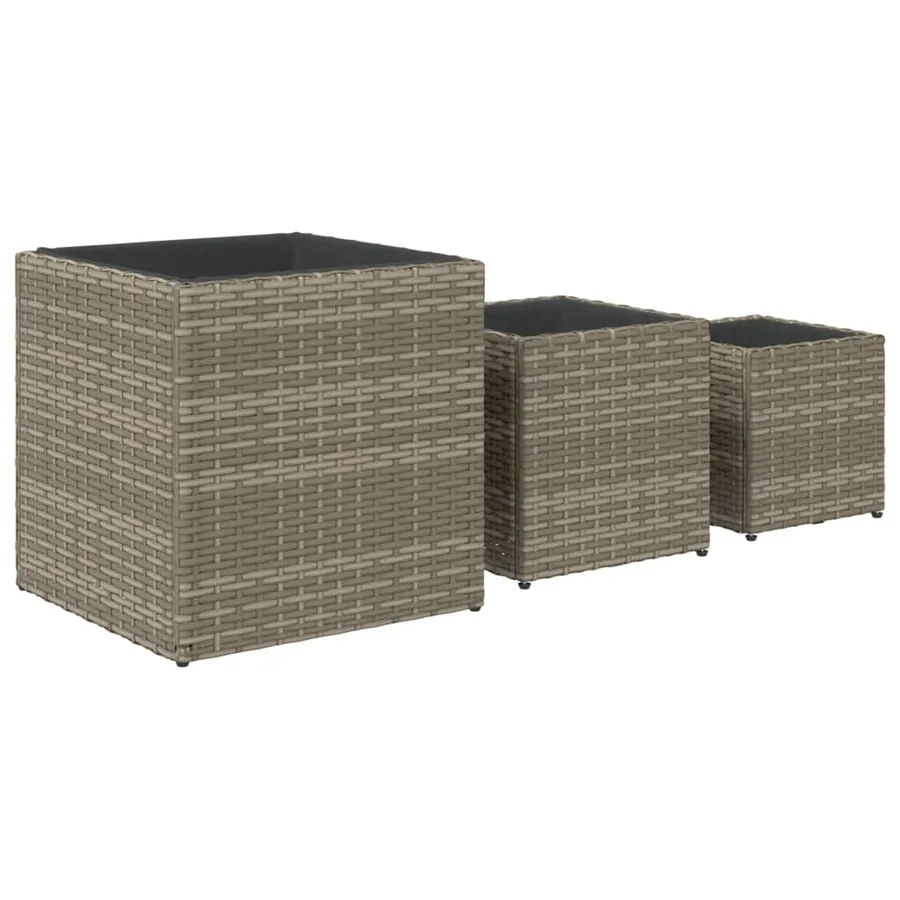 Jardinières d'extérieur 3 pcs gris résine tressée - 7