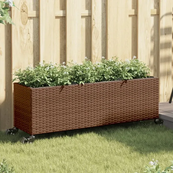 Jardinières et roulettes 2pcs marron 107x32x38cm résine tressée