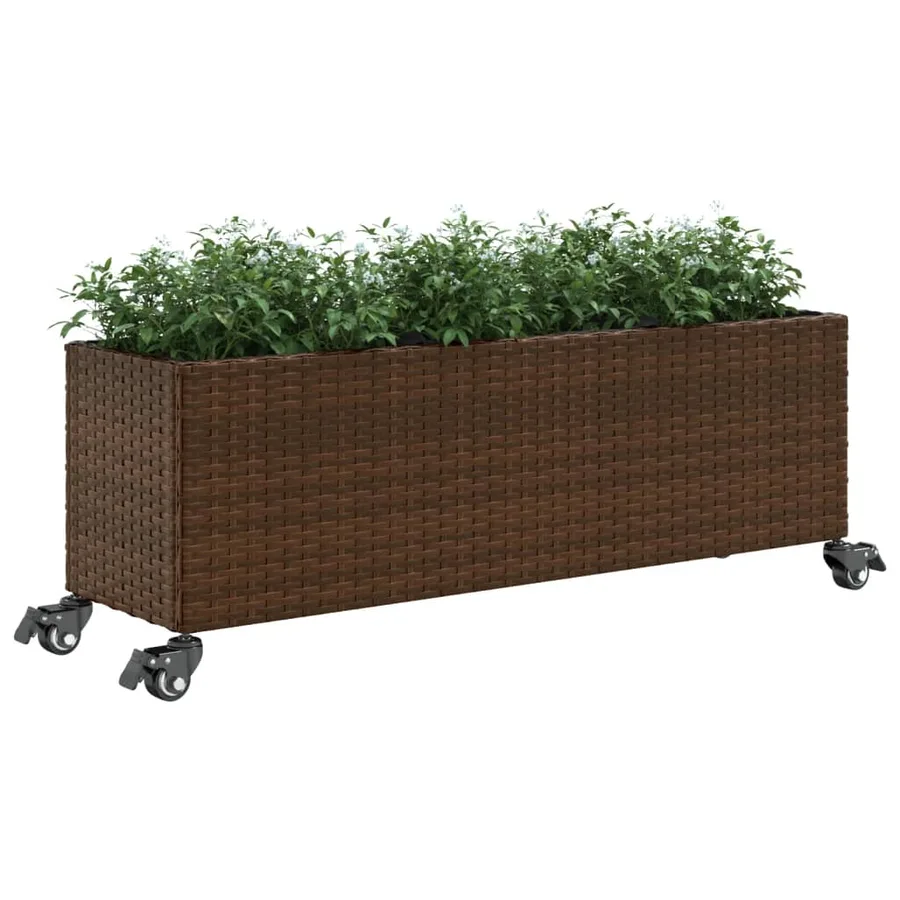 Jardinières et roulettes 2pcs marron 107x32x38cm résine tressée - 4