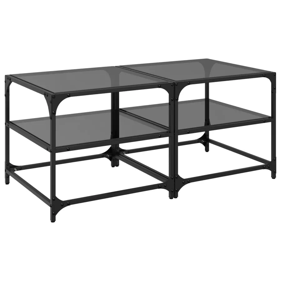Tables basses avec dessus en verre noir 2 pcs 50x50x45 cm acier - 2