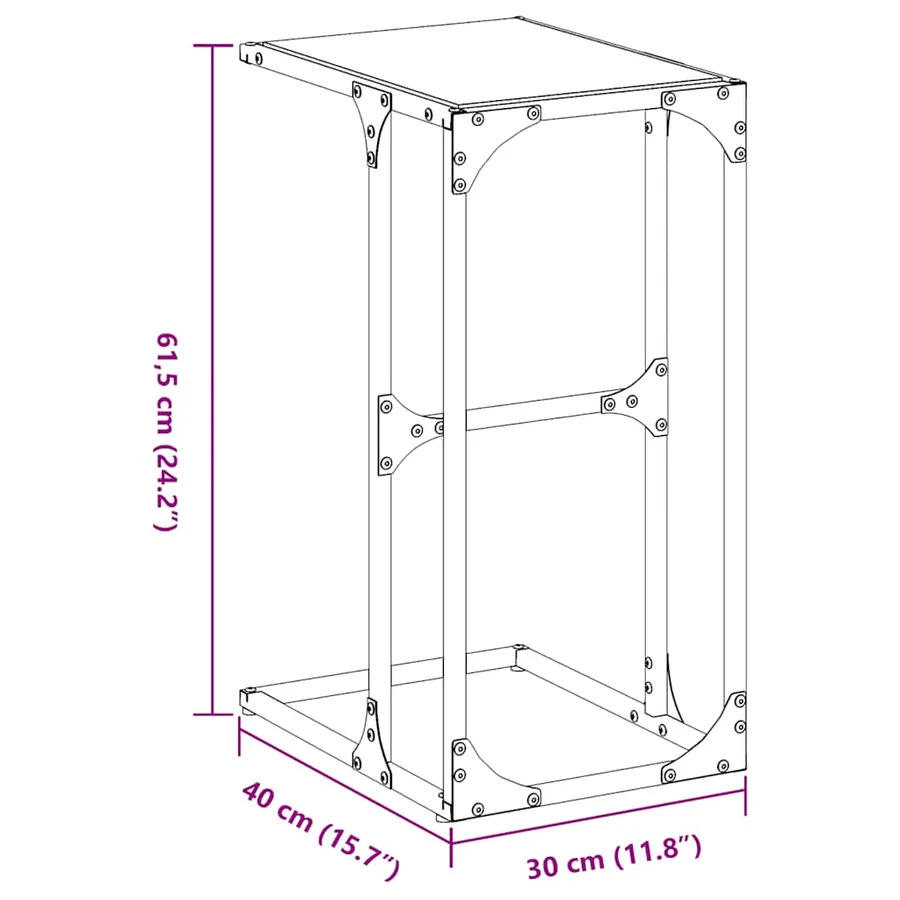 Table d'appoint avec verre noir 40x30x61,5 cm acier - 9