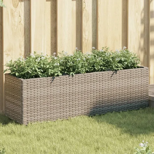 Jardinière avec 3 pots gris 105x30x32 cm résine tressée